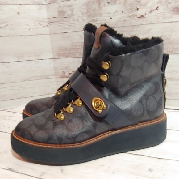 Coach Shoes - Coach black signature City hiker lace-up boots